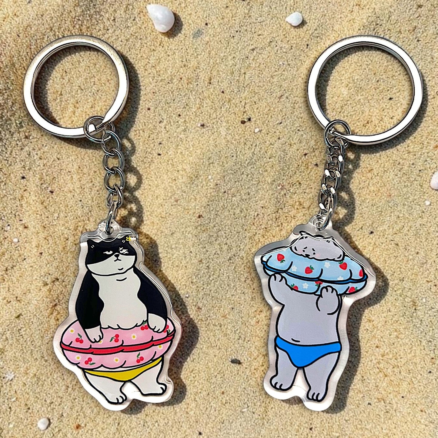 Cat Keychain - Stuck (Scarface and Little Grey) - Catnip