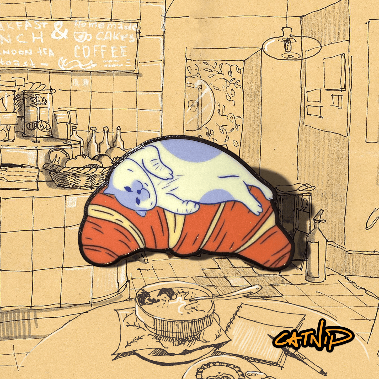 Cat Enamel Pin - Croissant bed - Catnip