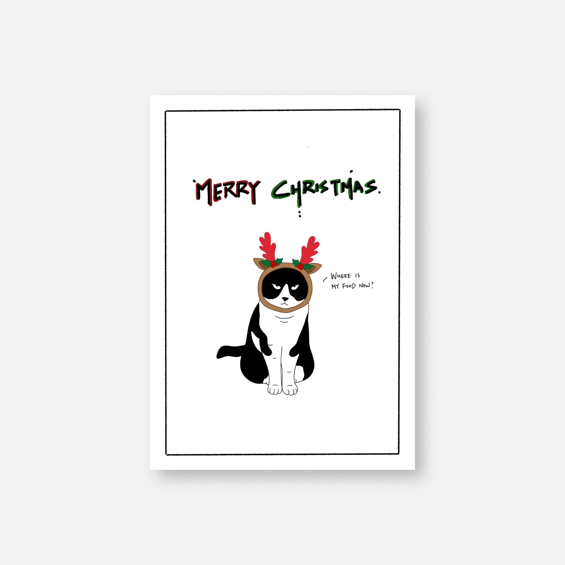 Christmas Card - Grumpy black and white cat (Envelope included) - Catnip