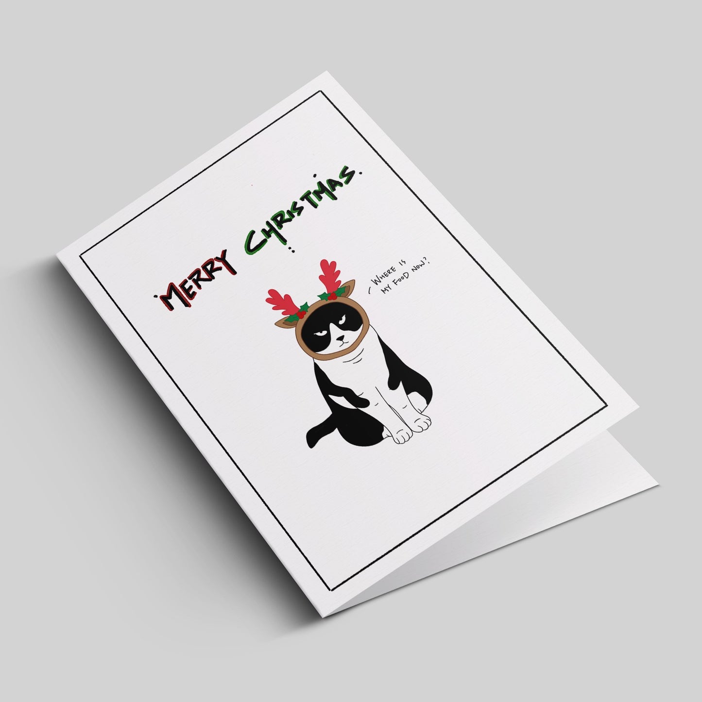 Christmas Card - Grumpy black and white cat (Envelope included) - Catnip