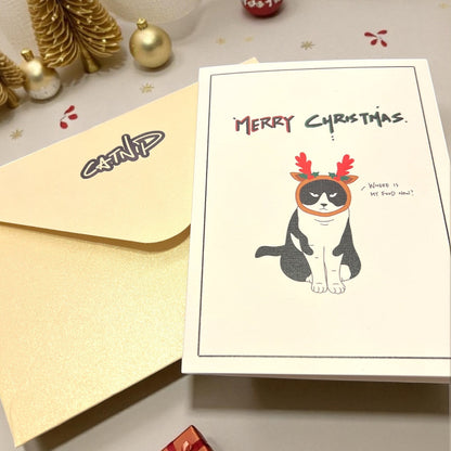 Christmas Card - Grumpy black and white cat (Envelope included) - Catnip