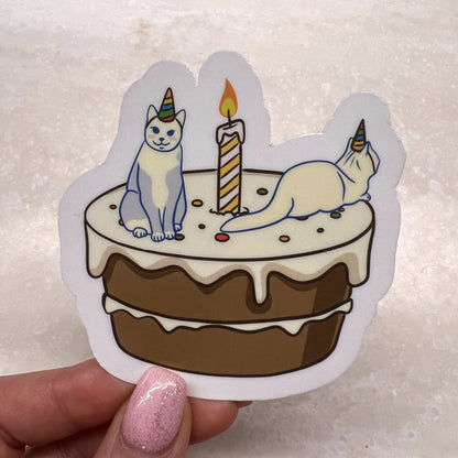 Birthday party | Reusable Sticker, Cat Stickers, Kawaii Sticker, waterbottle Sticker, Laptop Sticker, Tear-proof sticker, Cat on a cake - Christy Chan | Artist