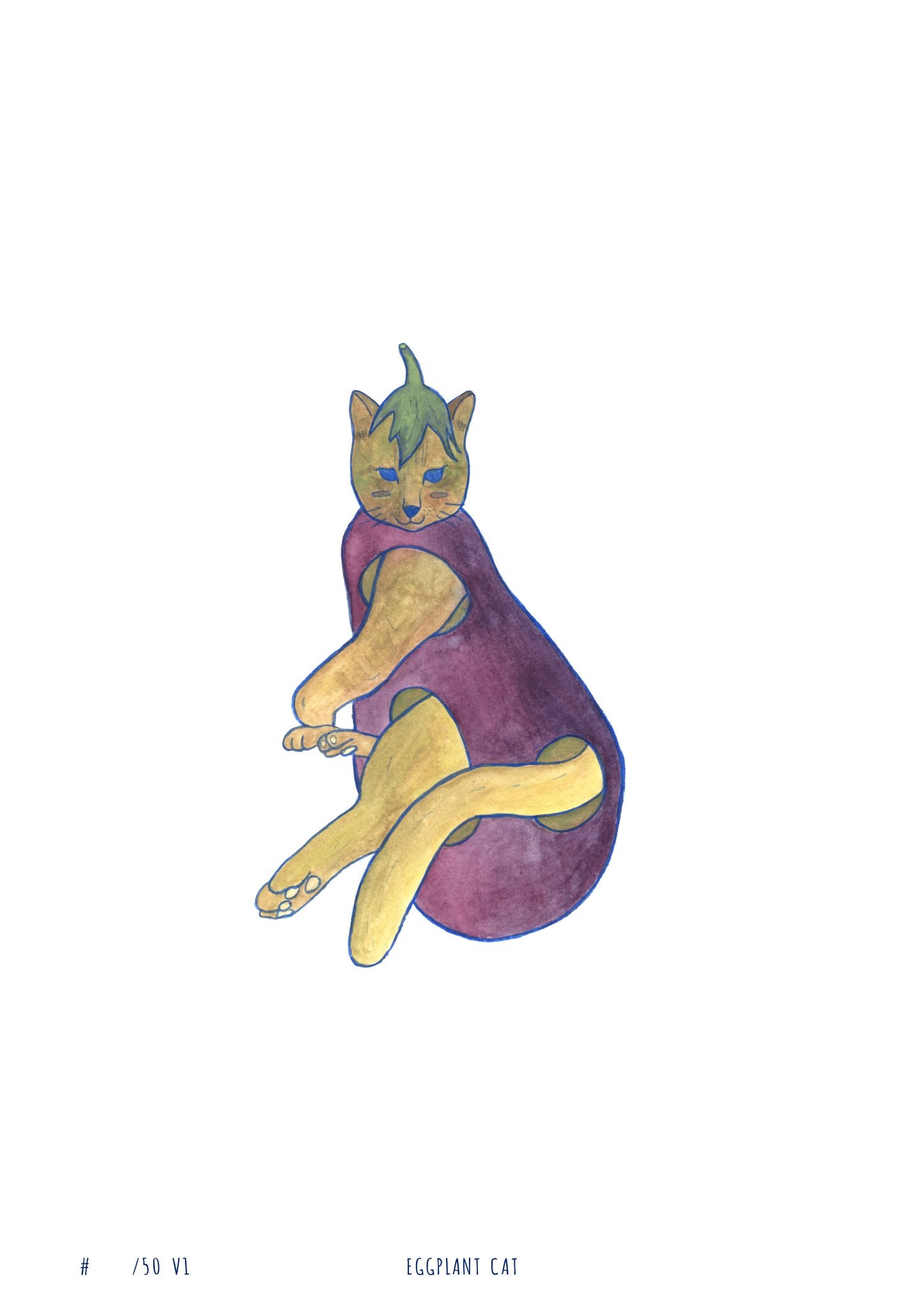 "Eggplant cat" - Limited Edition Cat Art Print - Christy Chan | Artist